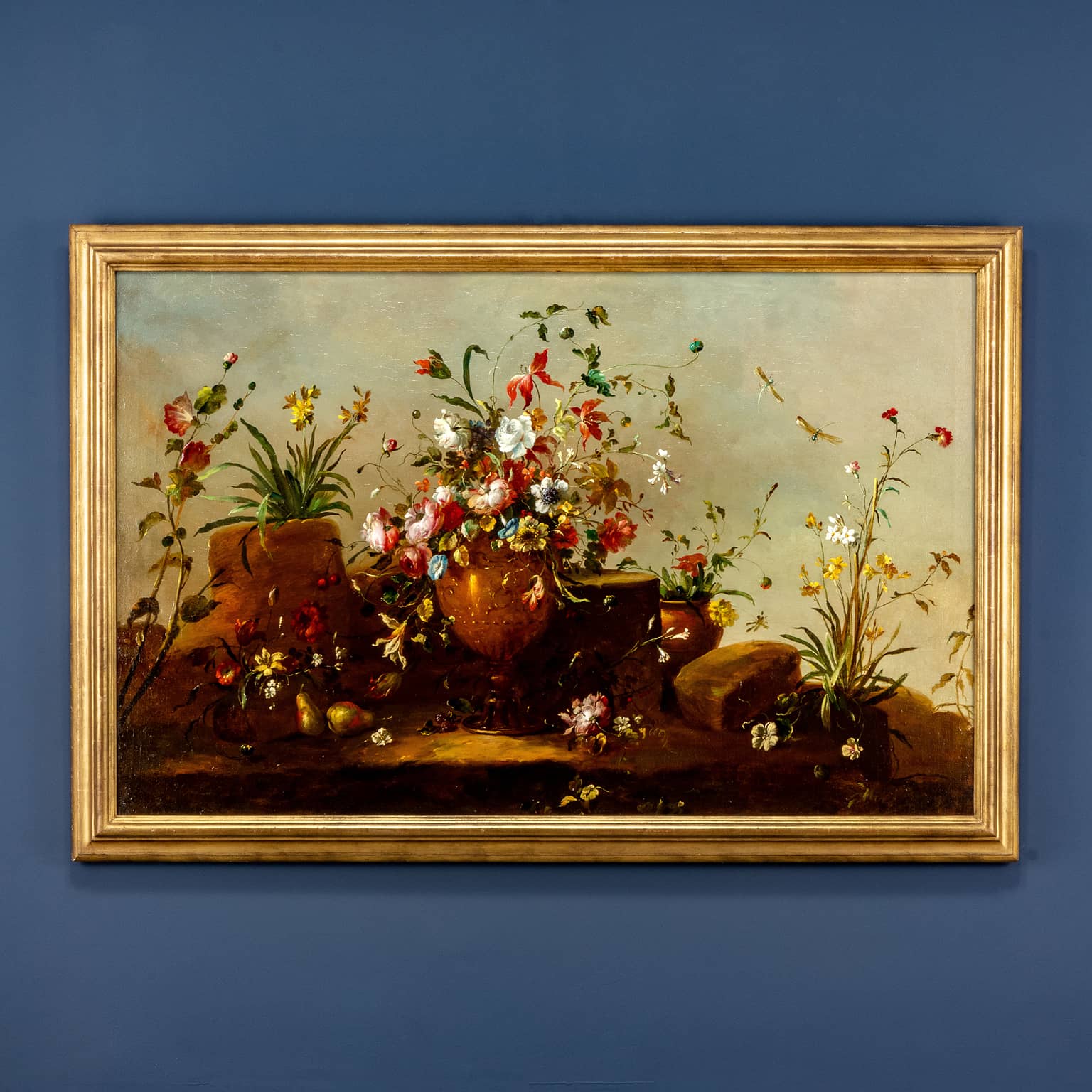 Still life with flowers and fruits outdoors – Francesco Duramano