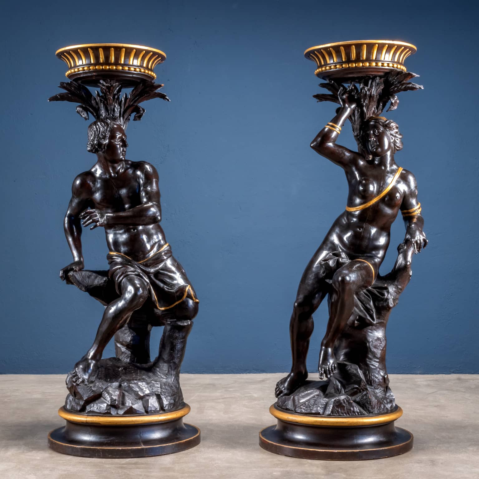 Pair of vase-holding figures, by the Groppelli Brothers, early 18th century