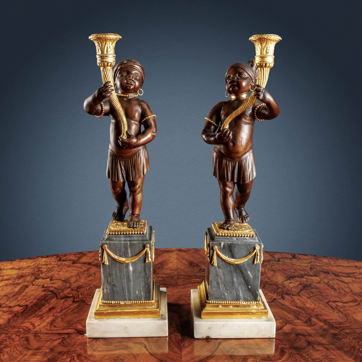 Pair of Candlesticks, In bronze and marble, Paris 1783