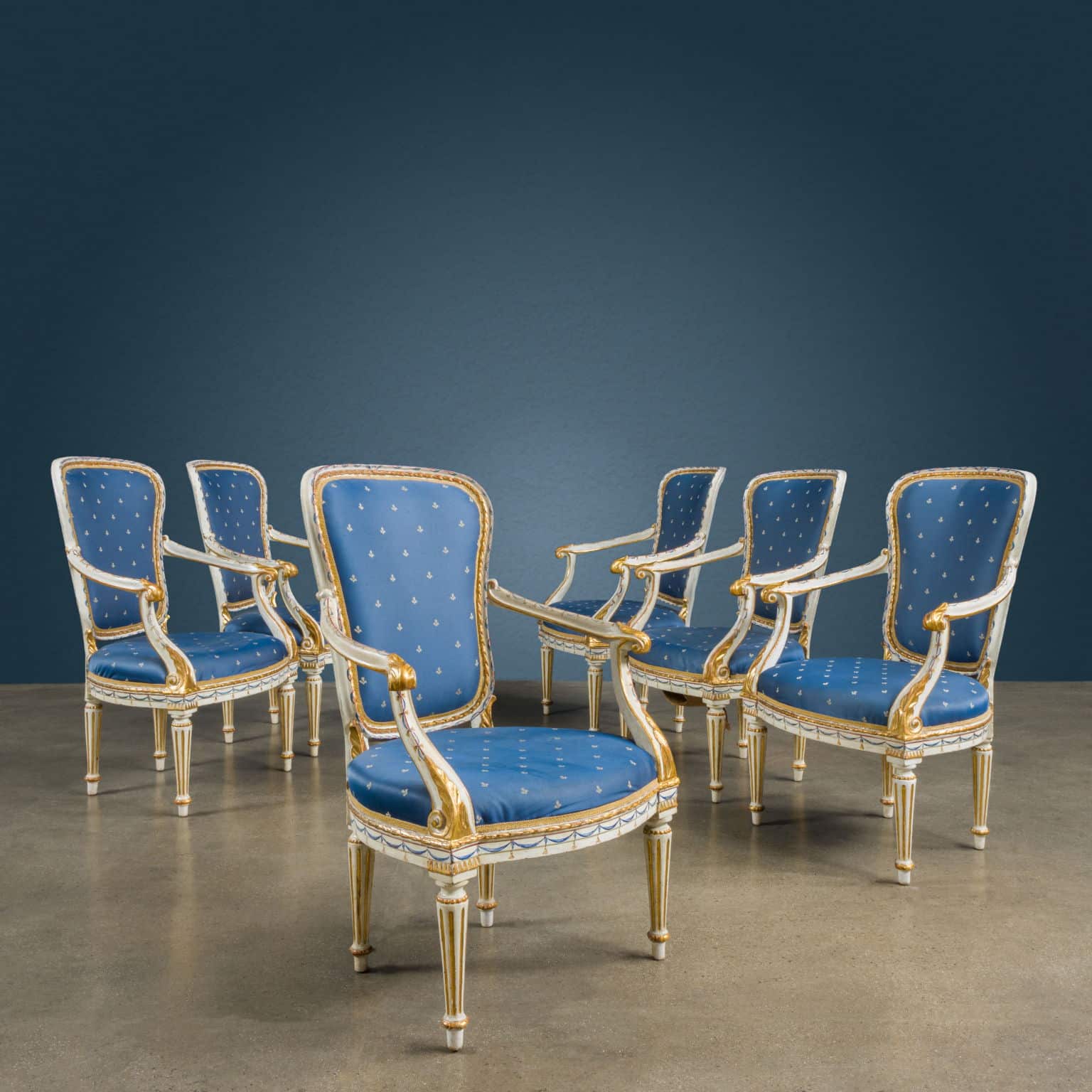 Six lacquered armchairs. Venice, last quarter of the 18th century