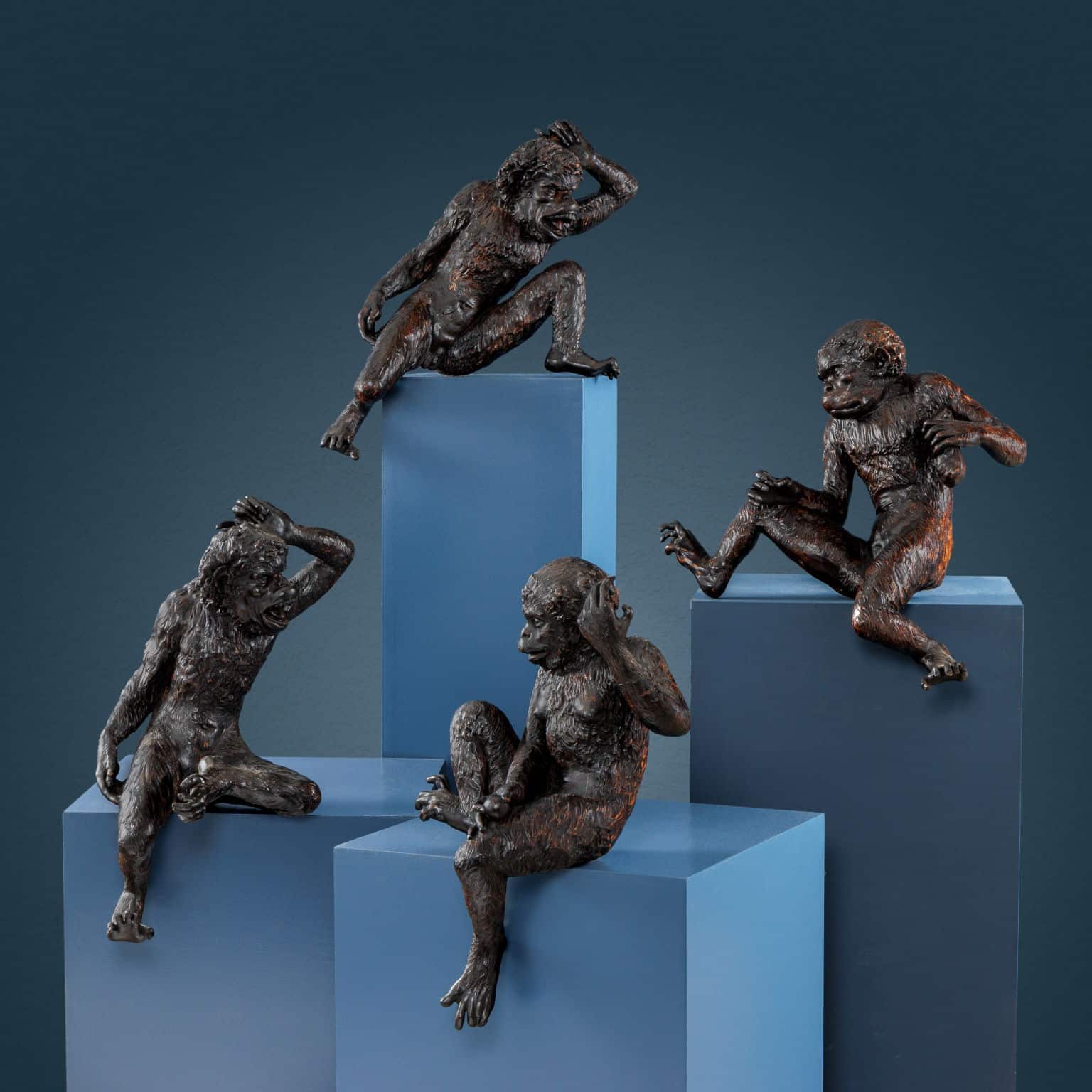 Group of carved wooden monkeys. Lombardy, second half of the 18th century