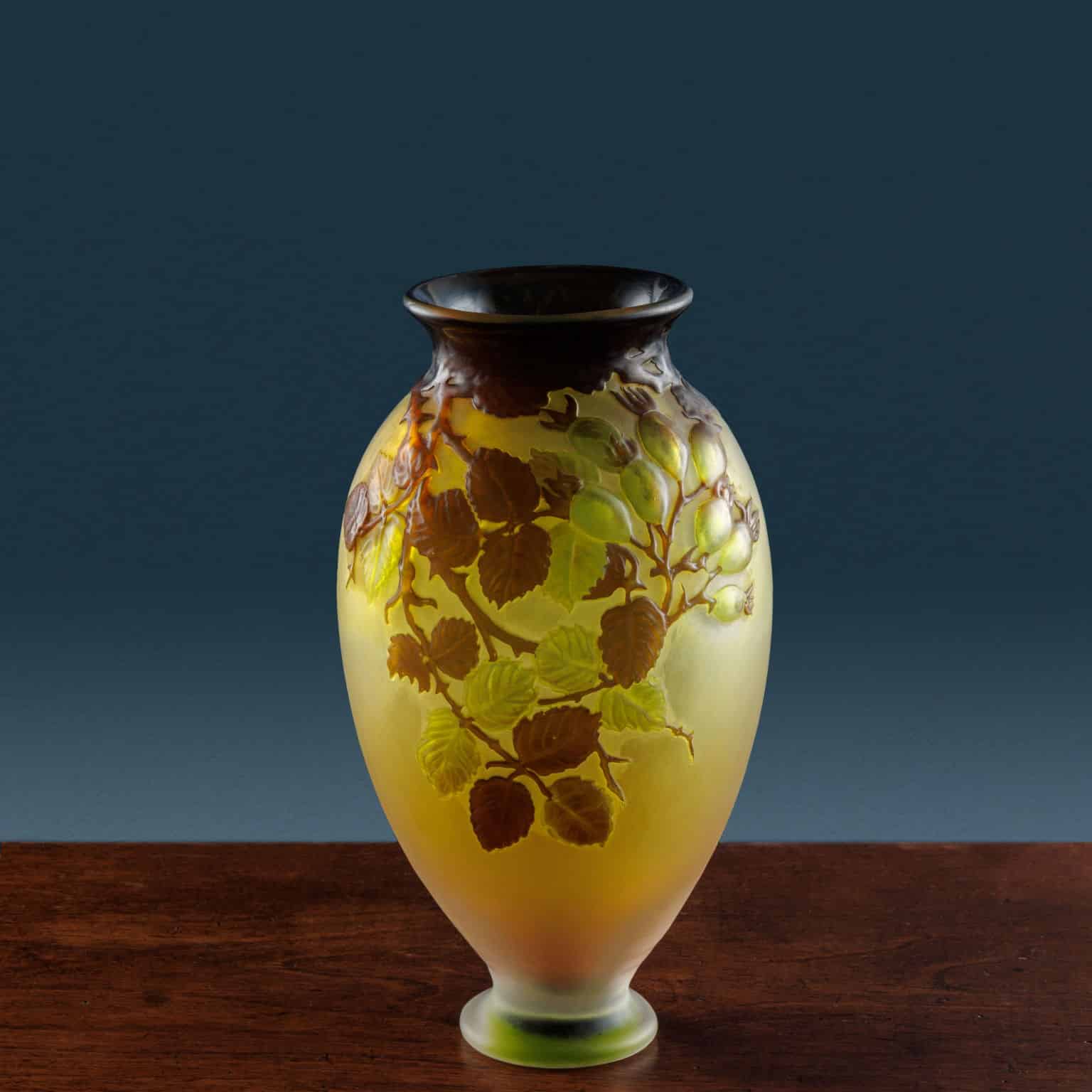 Émile Gallé’s “Soufflé” Vase with Dog Rose.  Nancy, c. 1925