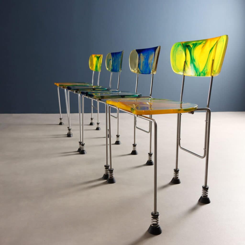 Four '543 Broadway' dining chairs by Gaetano Pesce for Bernini