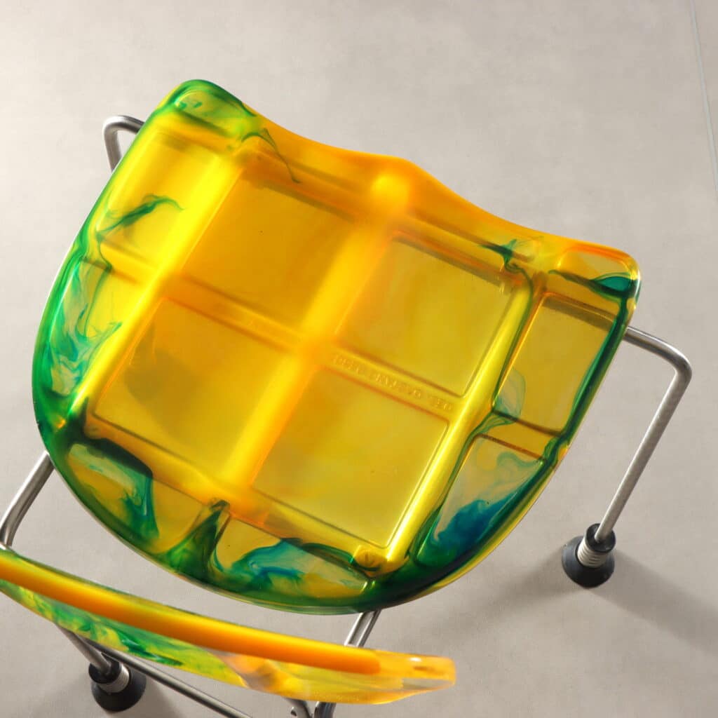 Yellow and green Seat details of Broadway chair by Bernini