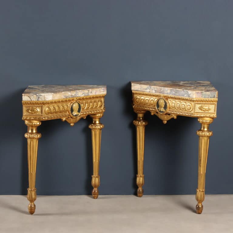 Pair of Florentine Corner Console Tables, 18th Century