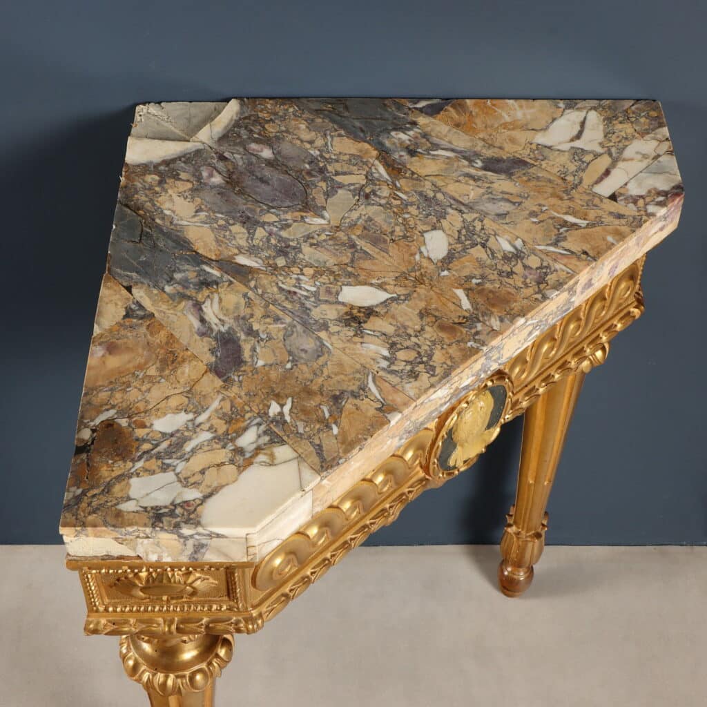Pair of Florentine Corner Console Tables, Last Quarter of the 18th Century.