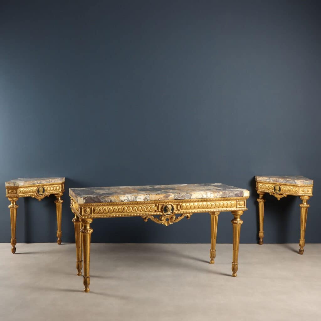 Pair of Florentine Corner Console Tables, Last Quarter of the 18th Century.