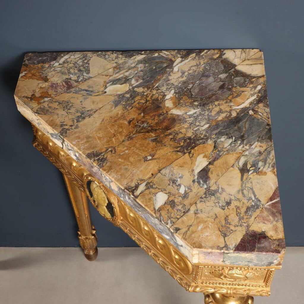 Pair of Florentine Corner Console Tables, Last Quarter of the 18th Century.