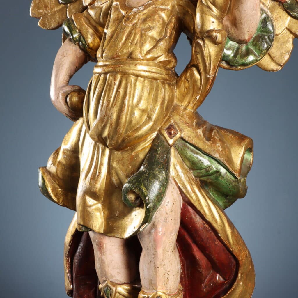 Pair of Candle-Bearing Angels, 17th-Century Antique Sculpture