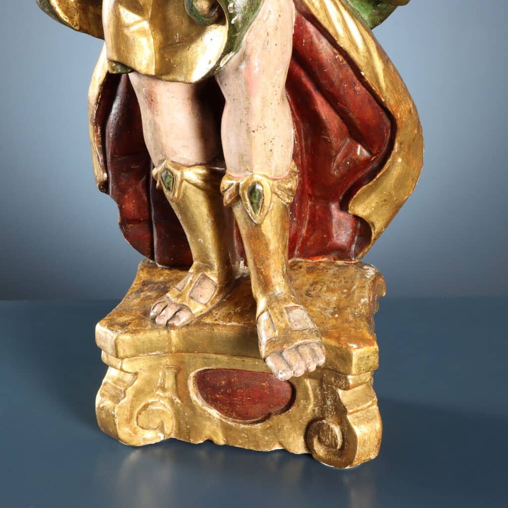 Pair of Candle-Bearing Angels, 17th-Century Antique Sculpture