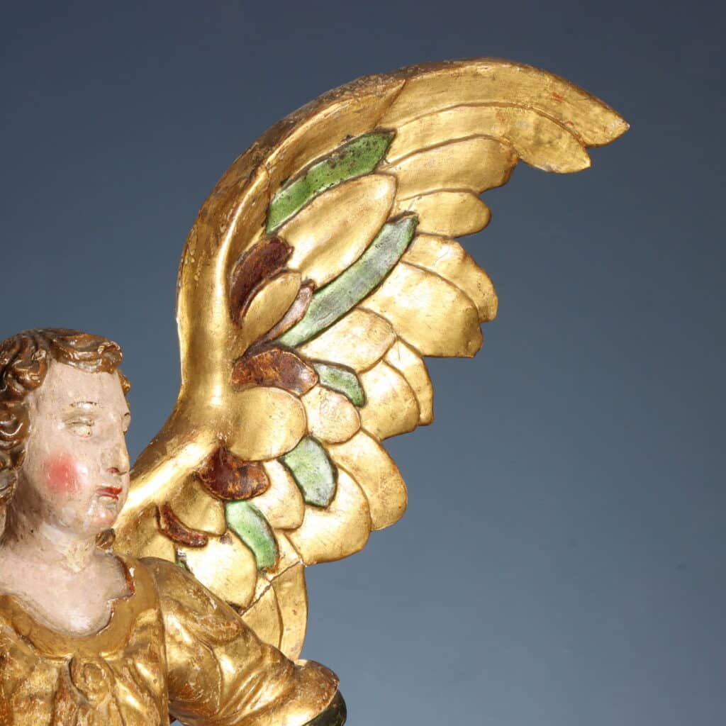 Pair of Candle-Bearing Angels, 17th-Century Antique Sculpture