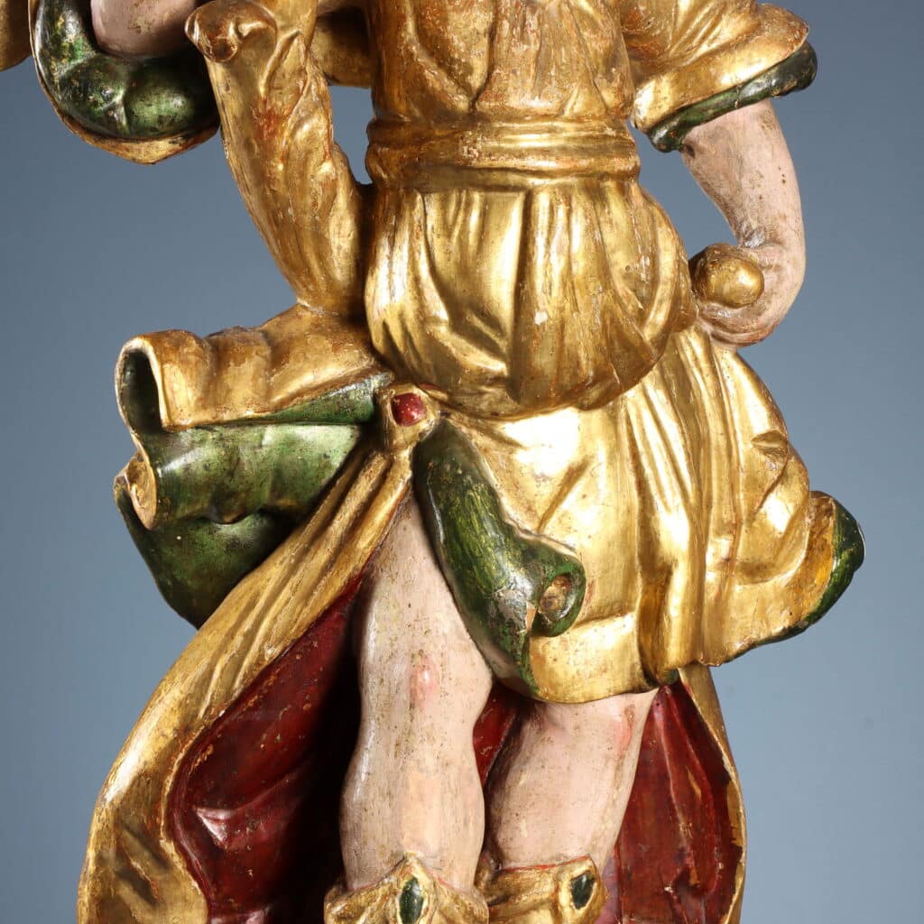 Pair of Candle-Bearing Angels, 17th-Century Antique Sculpture
